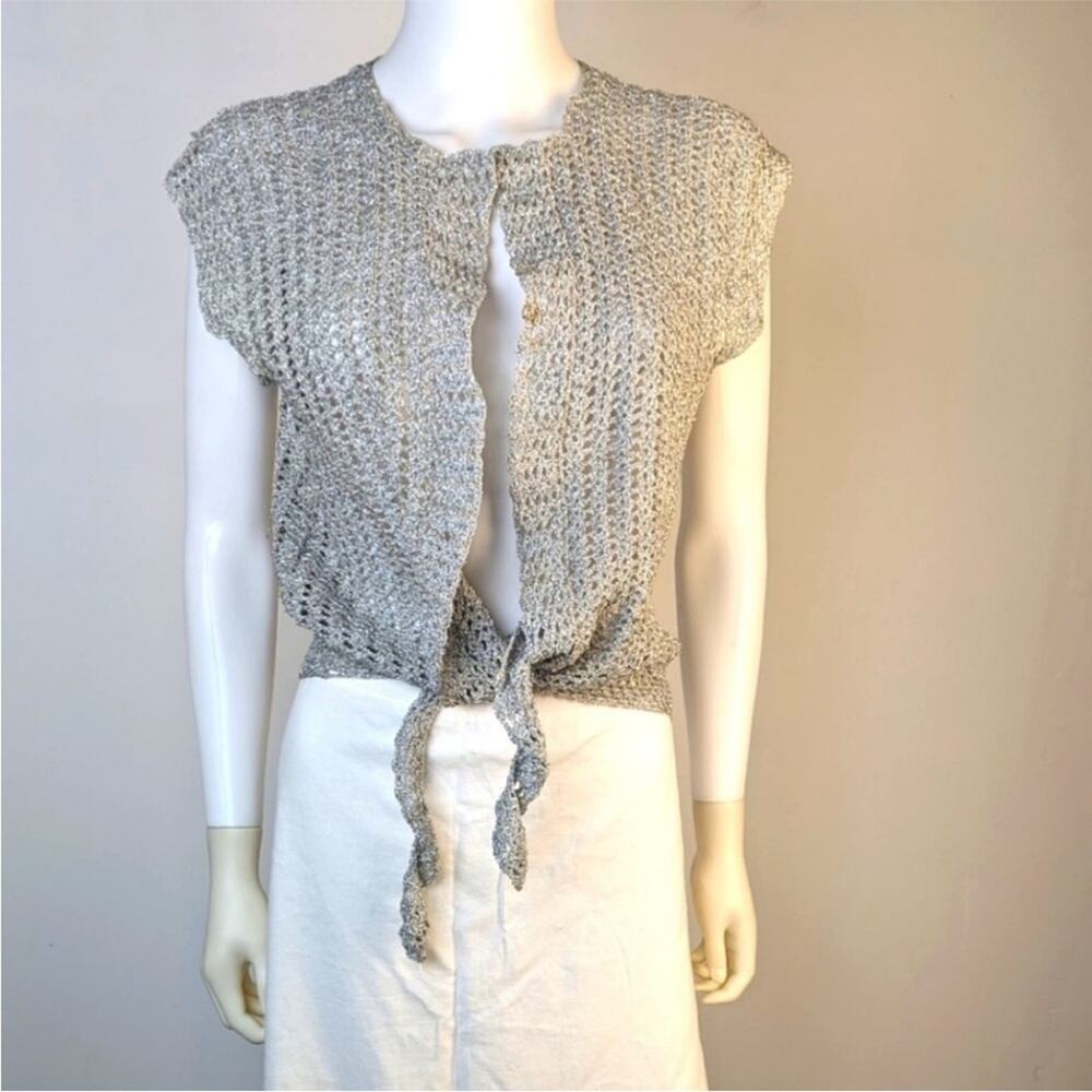 Vintage Women's Gray Metallic Silver Knit Sweater Vest